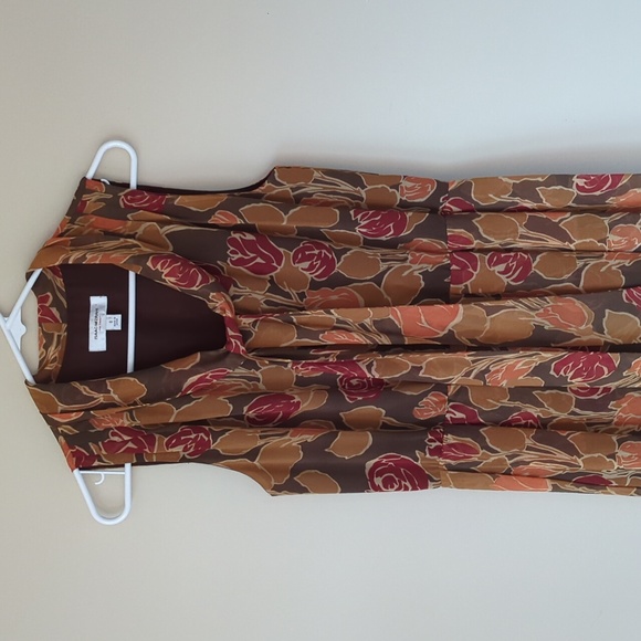 Isaac Mizrahi Floral Flowy Sleeveless Lined Dress 8 Brown Red Orange - Picture 6 of 16